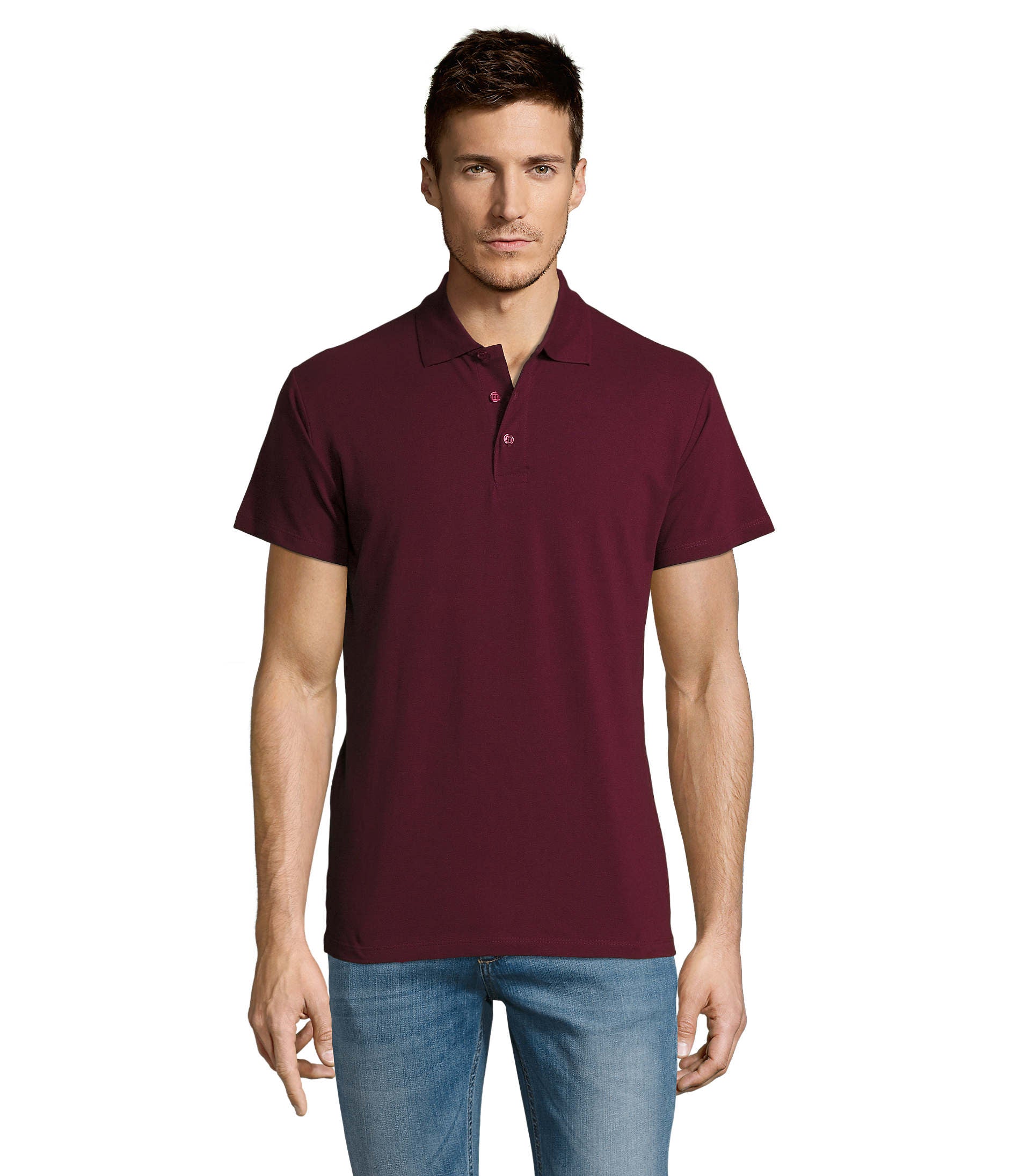 Polo homem de cor bordô,