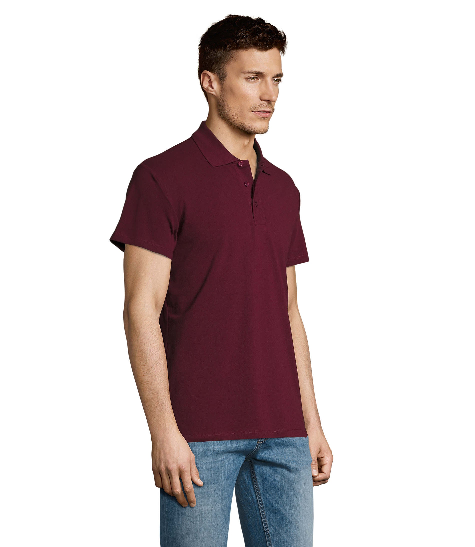 Polo homem de cor bordô,
