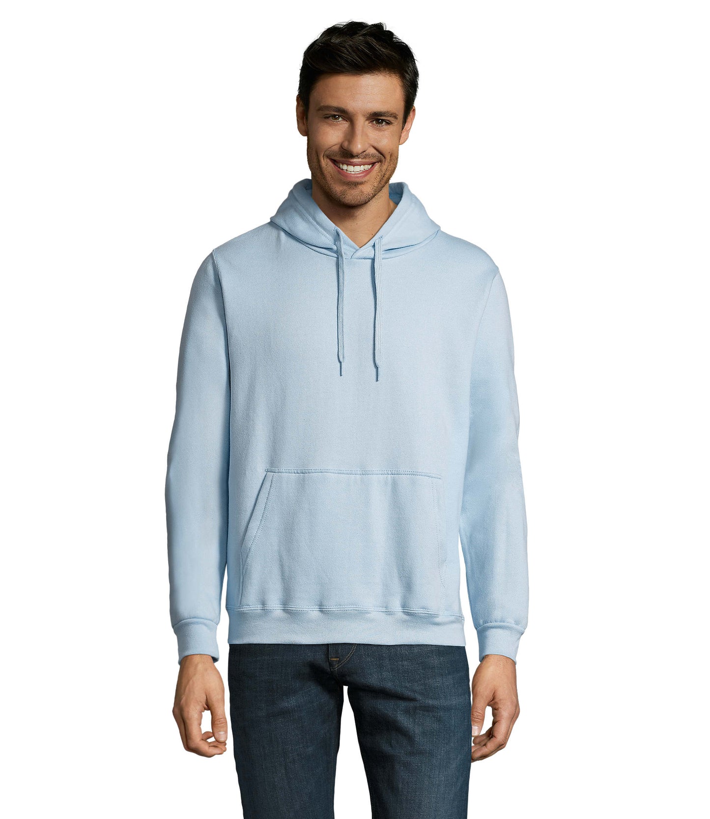 Sweat com capuz unissexo de cor azul céu