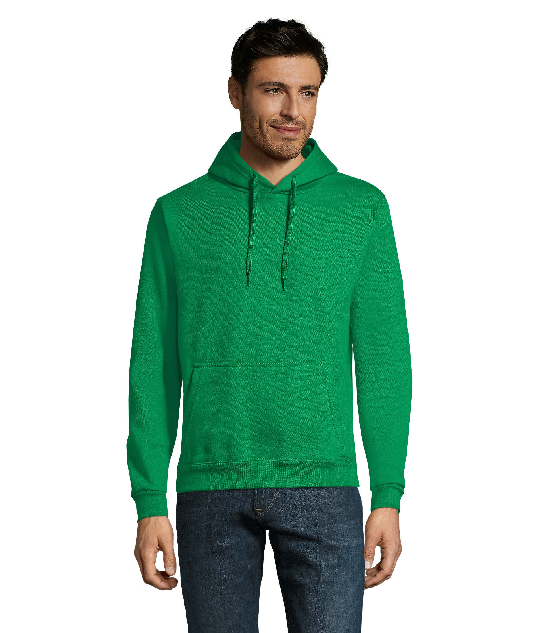 Sweat com capuz unissexo de cor verde dos prados