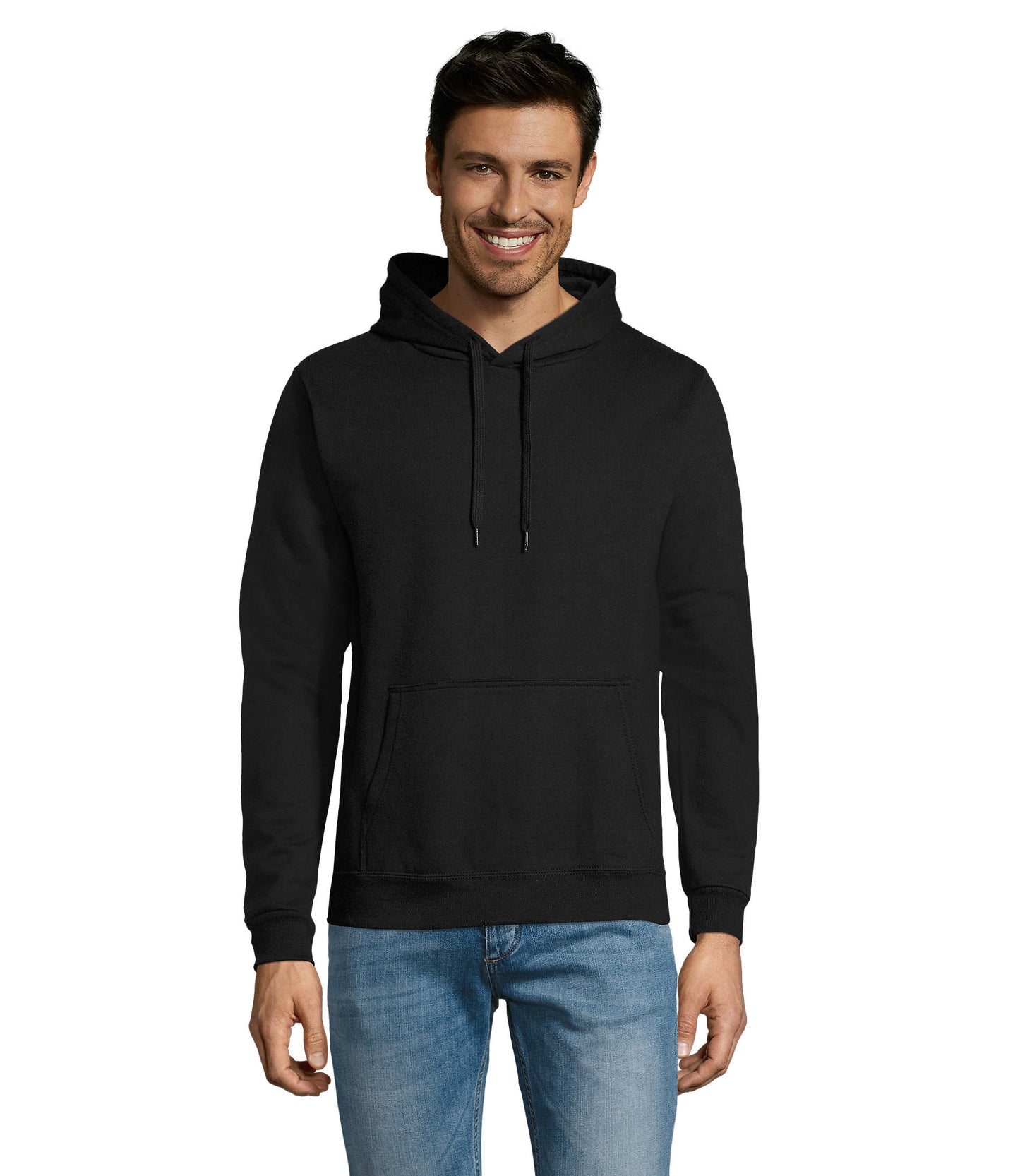 Sweat com capuz unissexo de cor preto profundo