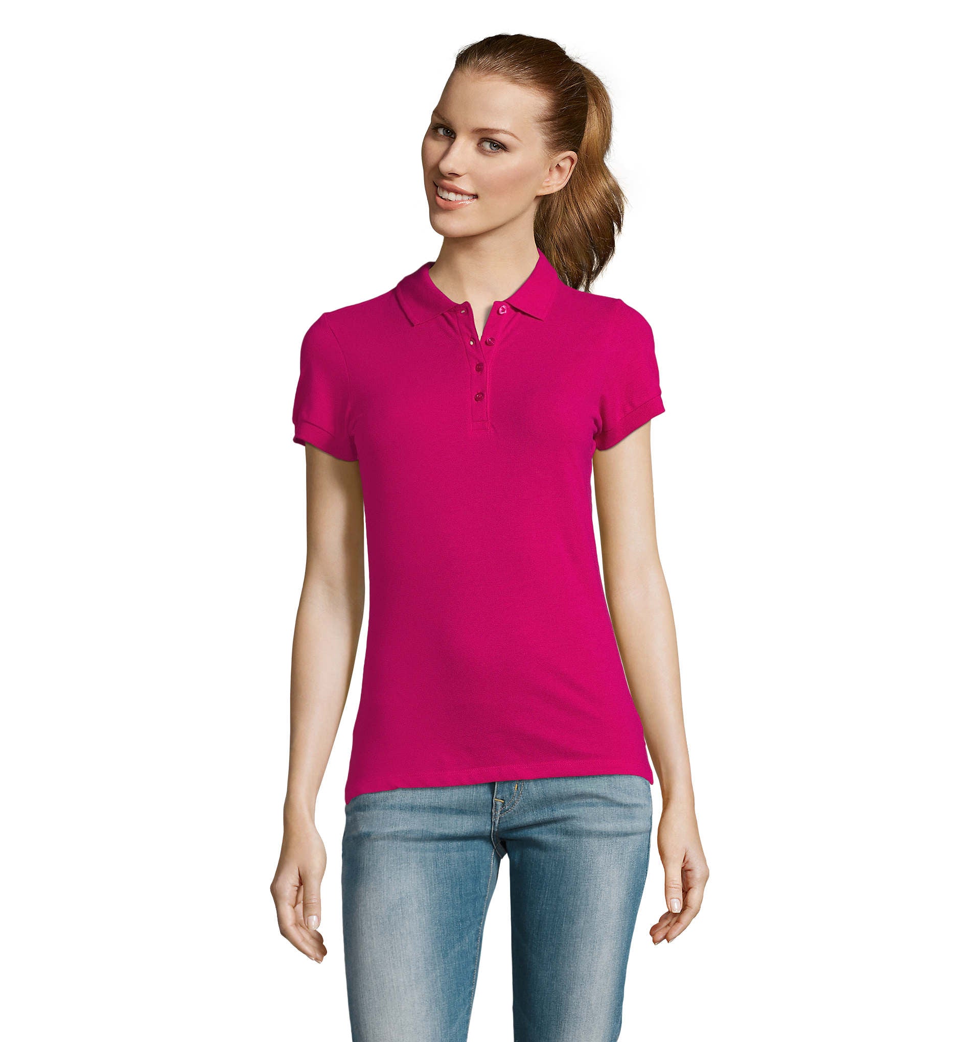 Polo de senhora de cor cor-de-rosa fushia