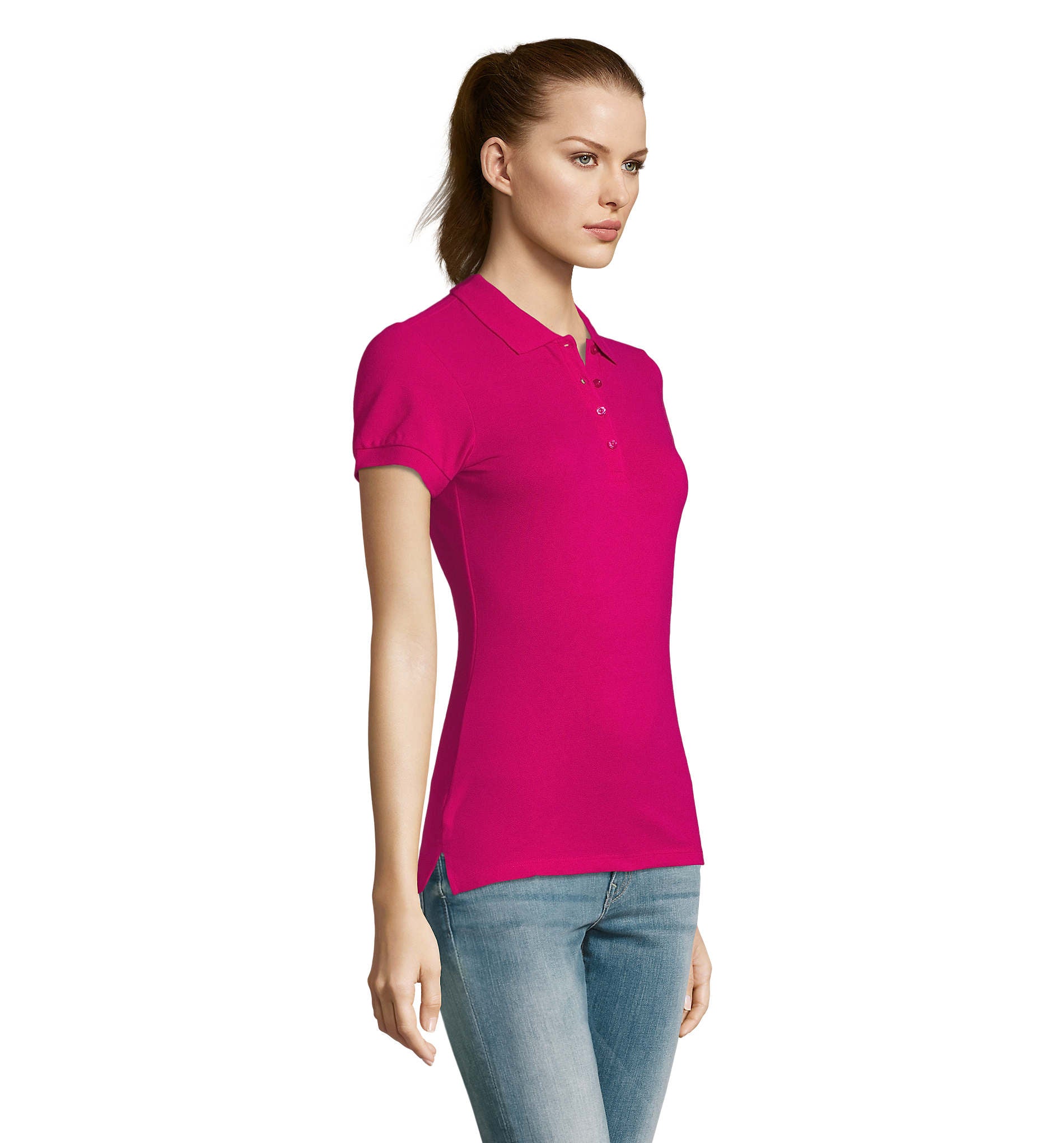 Polo de senhora de cor cor-de-rosa fushia