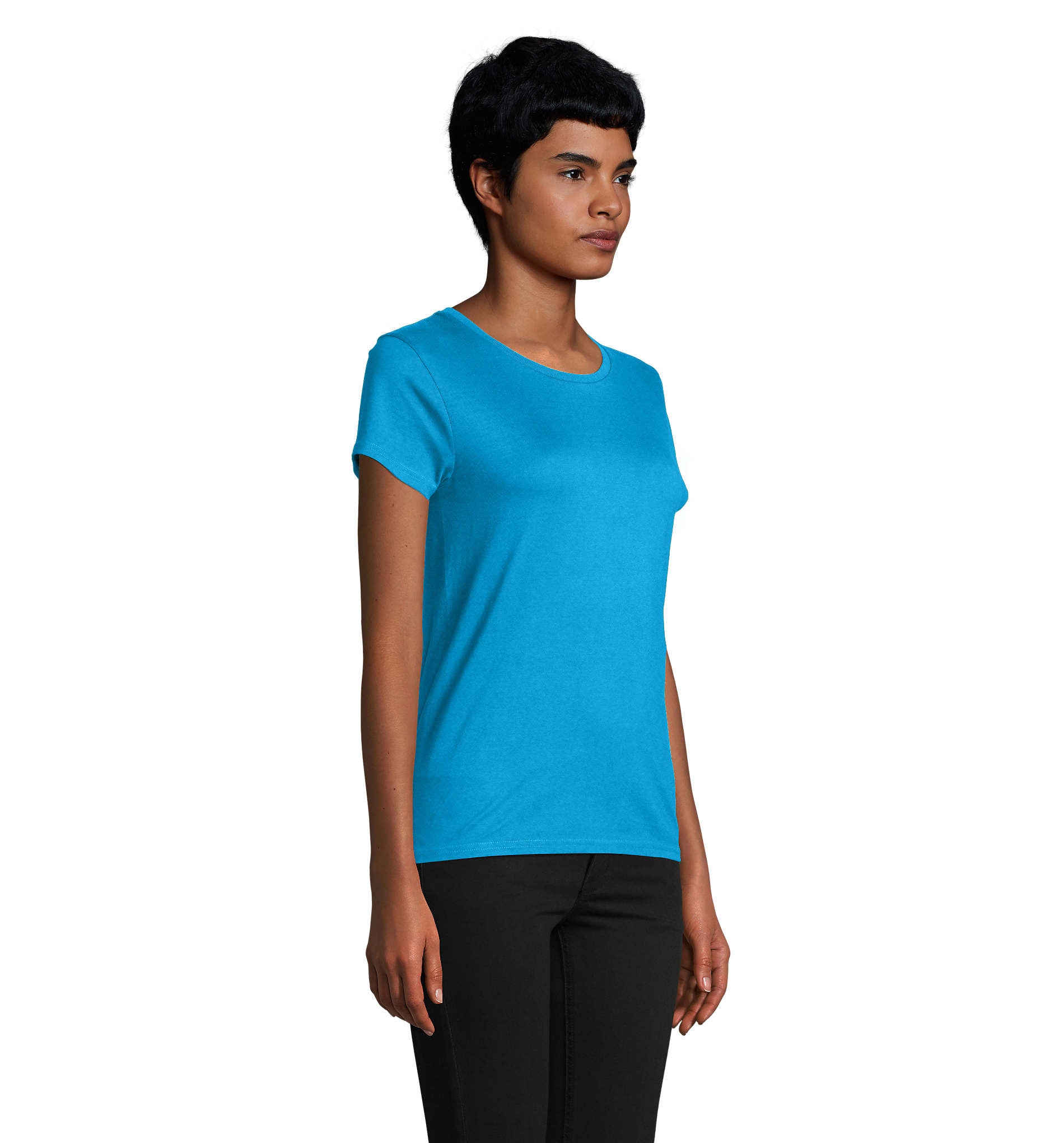 T-shirt mulher jersey de cor azul aqua/água