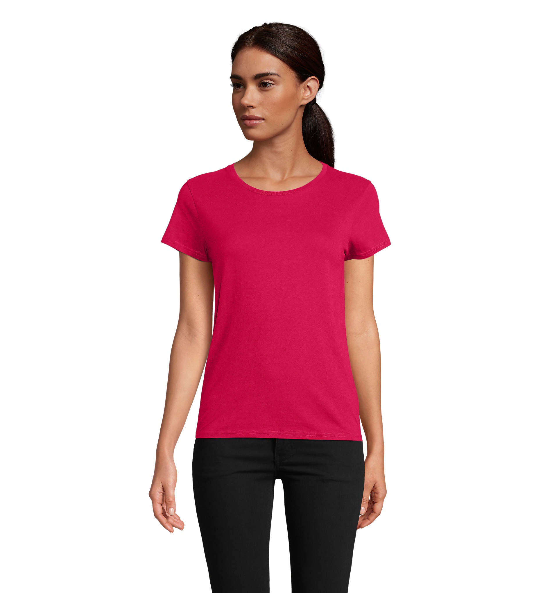 T-shirt mulher jersey de cor cor-de-rosa fushia