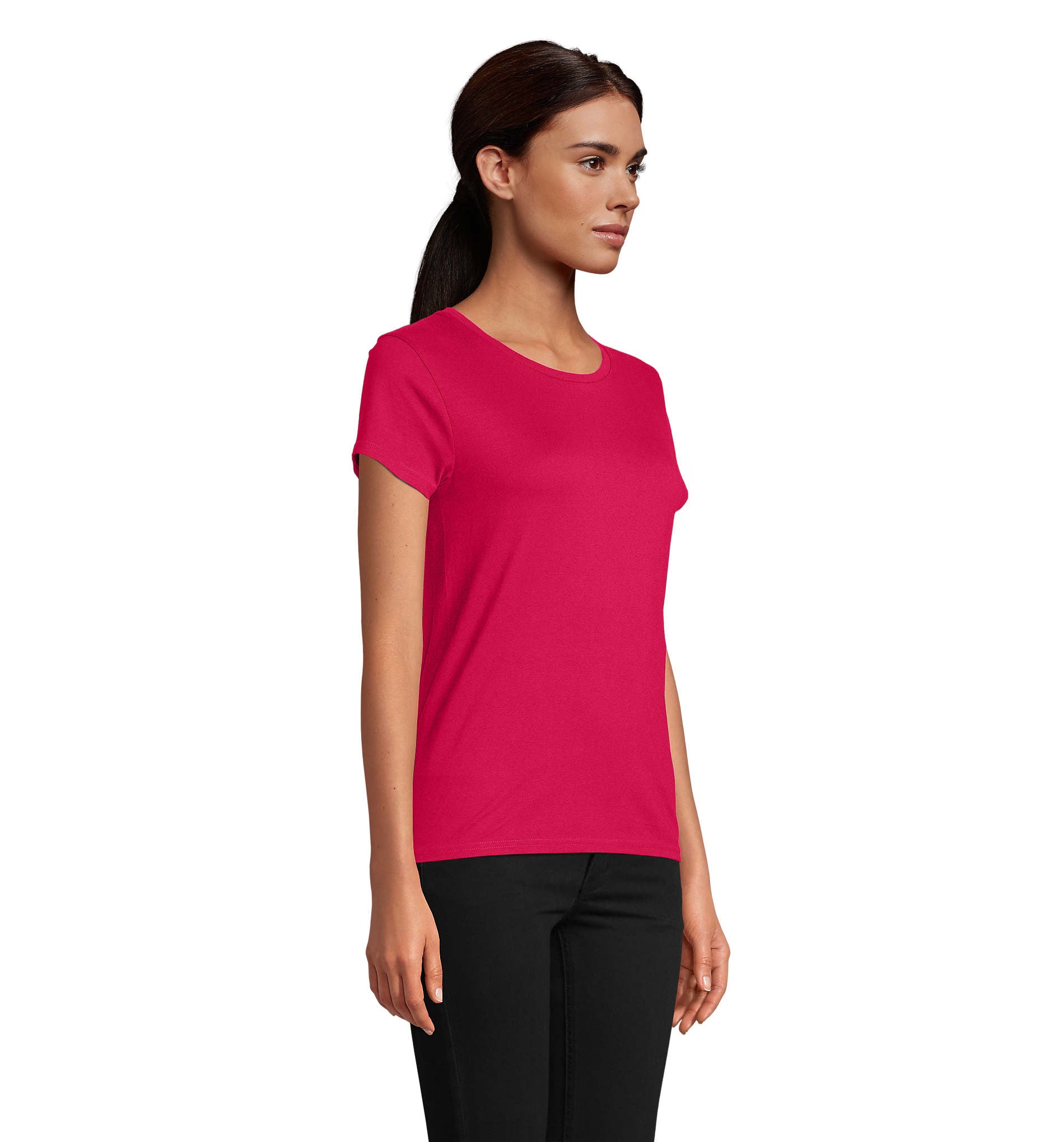 T-shirt mulher jersey de cor cor-de-rosa fushia