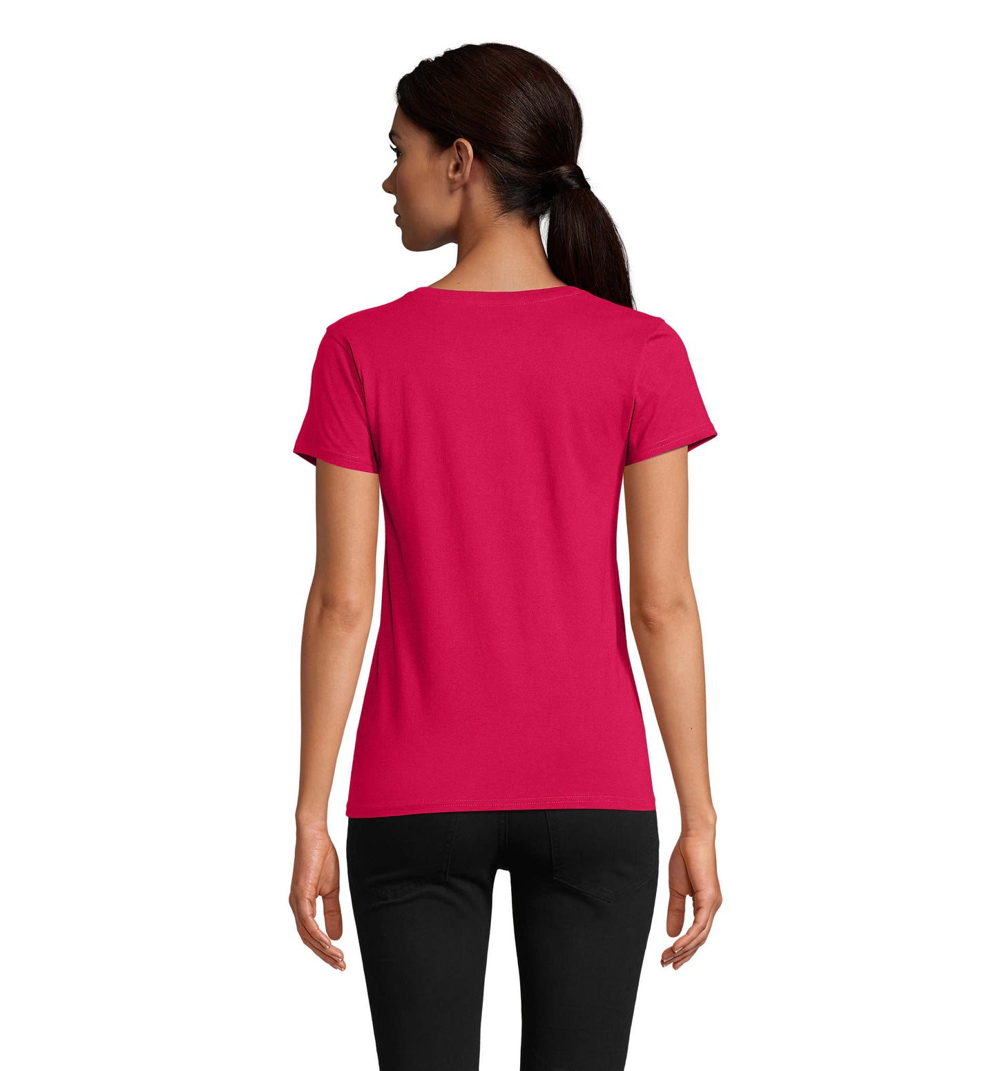 T-shirt mulher jersey de cor cor-de-rosa fushia