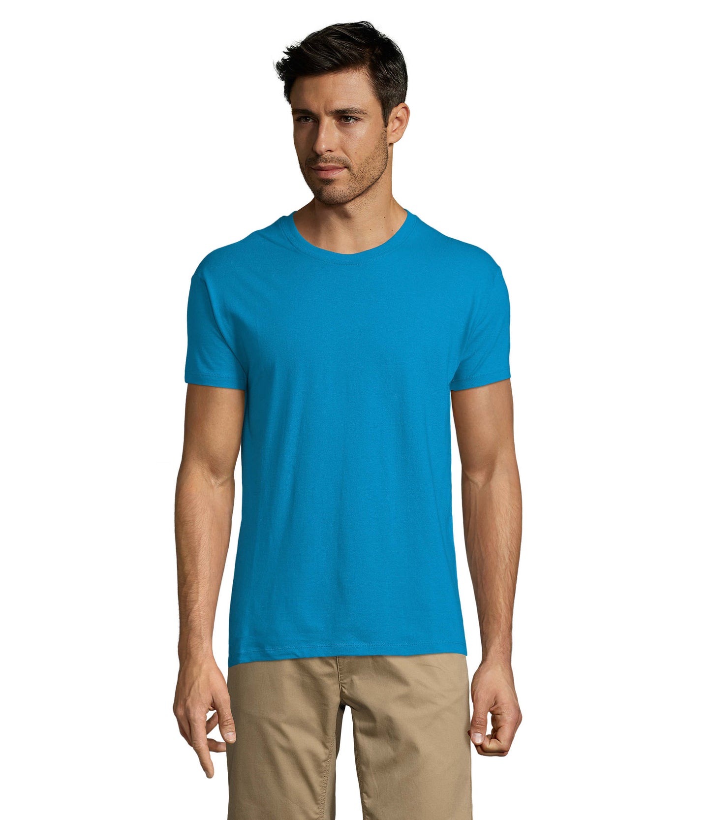 T-shirt unissexo de cor azul aqua/água